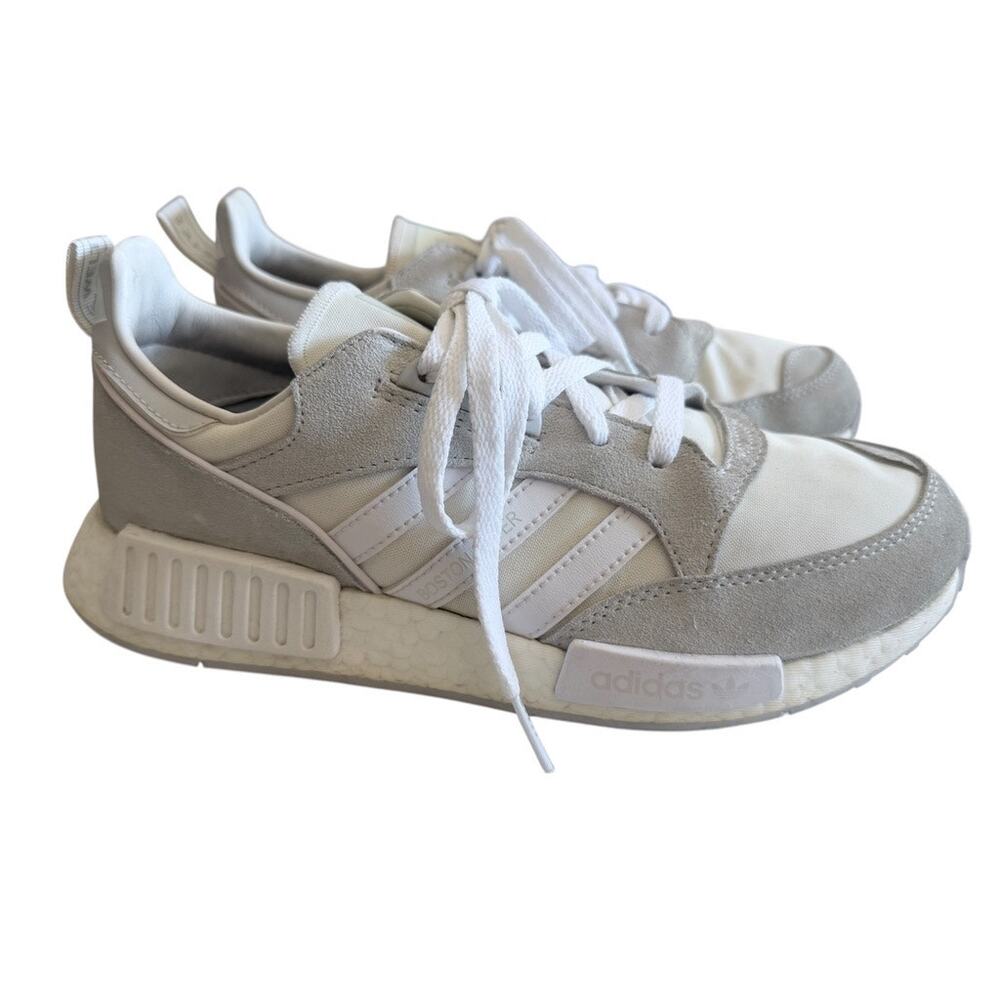 Adidas Boston Super R1 Sneakers Trainers 7 Men Triple White Grey Suede Workout